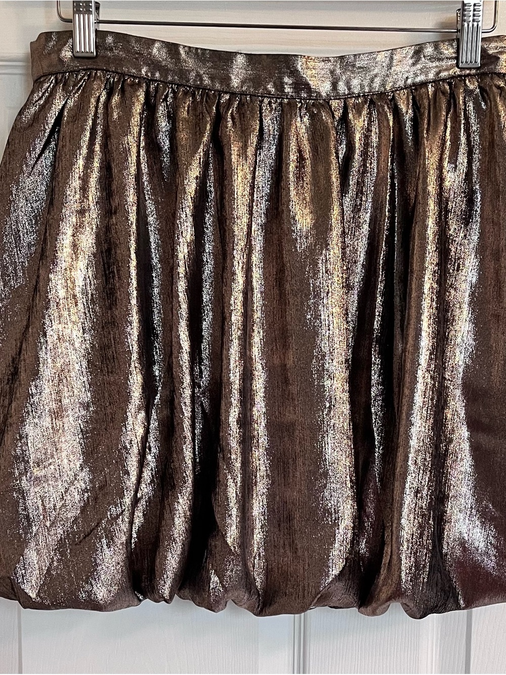 Madewell Metallic Bubble Hem Mini Skirt Bronze Foil Gold Size 4 NWT